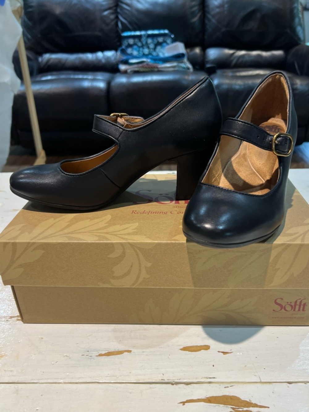 Black Leather Mary Jane Pumps - Comfort Heel